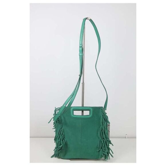 MAJE Suede Fringe Leather Green Shoulder/Hand Bag - Picture 1 of 10